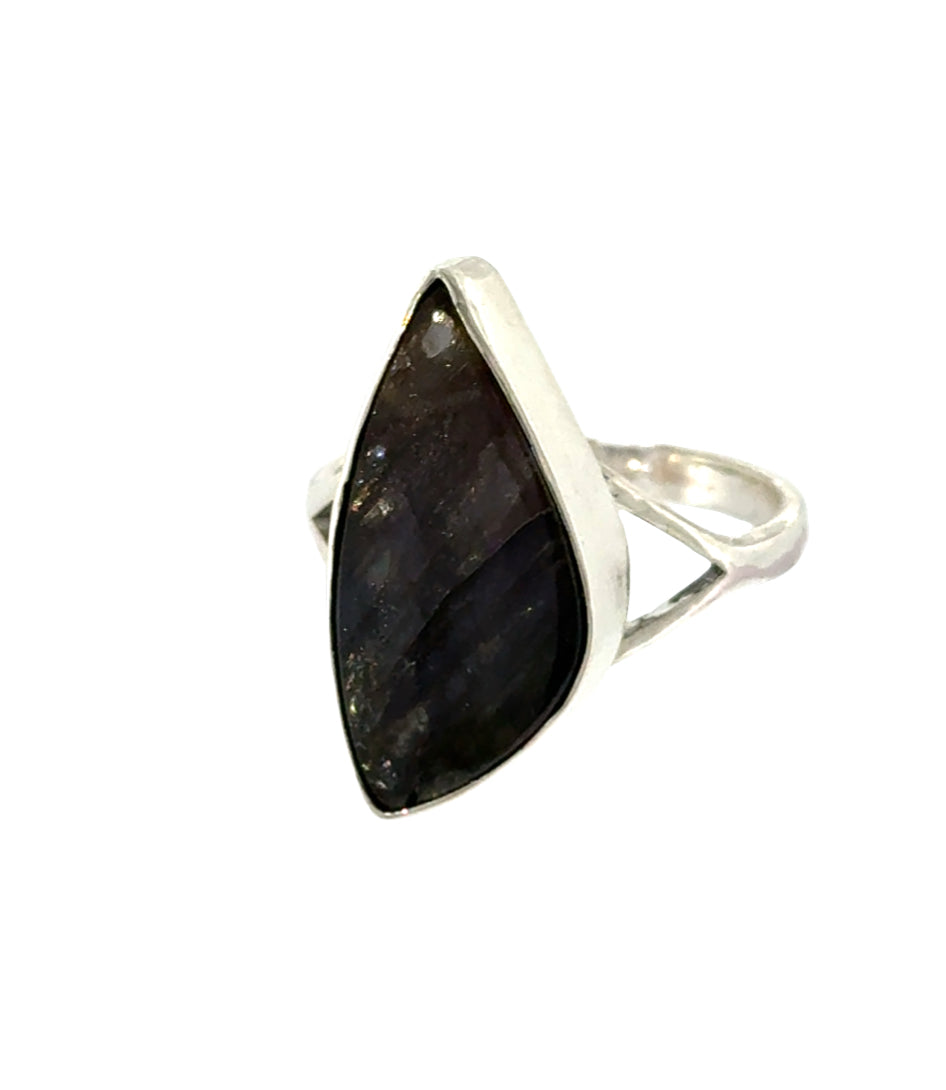 Labradorite Freeform Cabochon Sterling Silver Ring