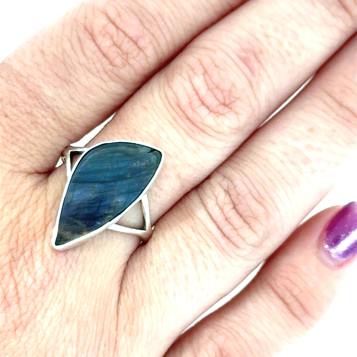 Labradorite Freeform Cabochon Sterling Silver Ring