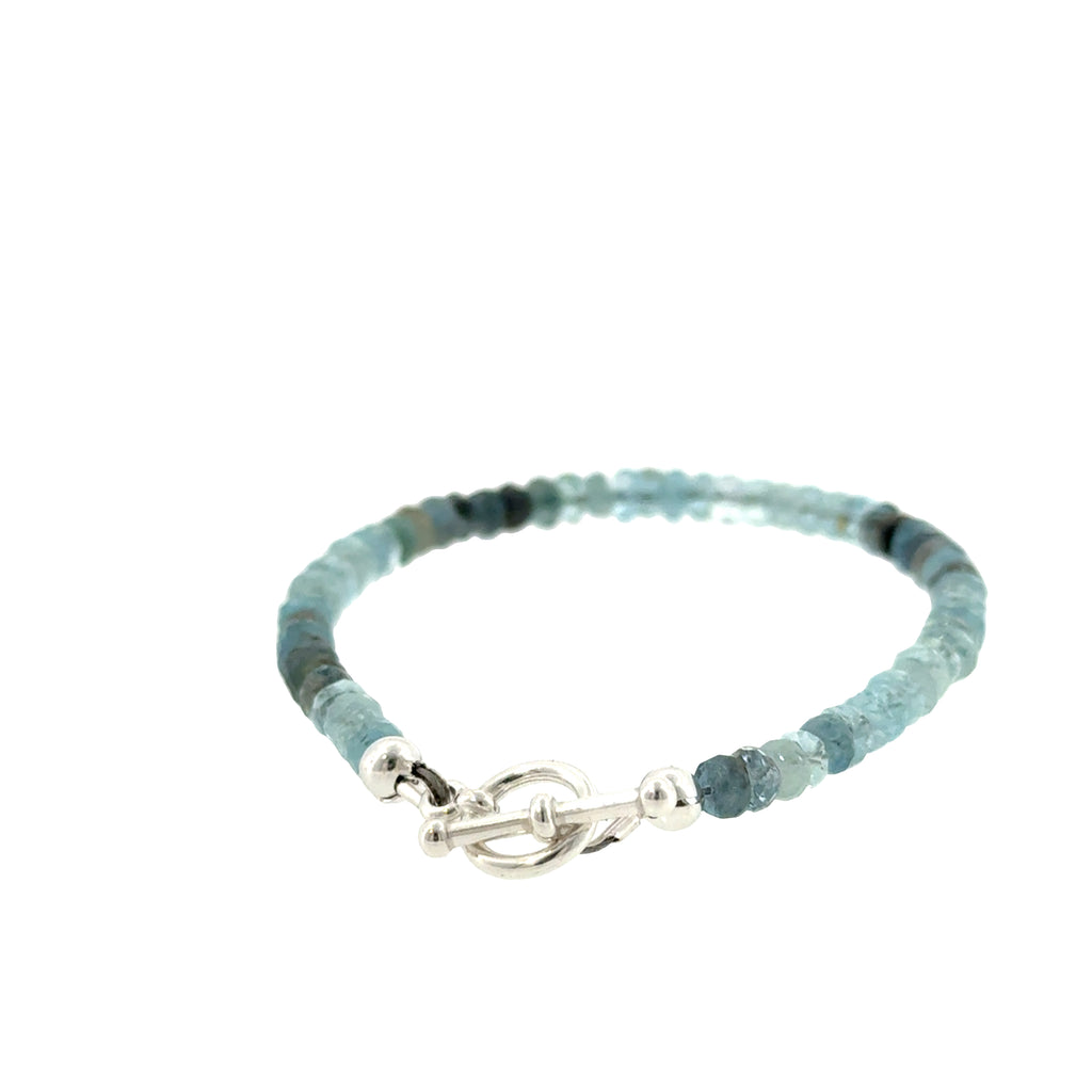Aquamarine &  Moss Agate Bracelet | Sterling Silver Toggle