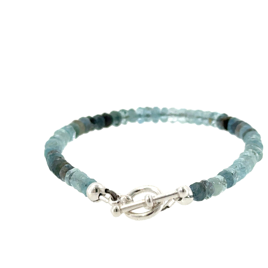 Aquamarine &  Moss Agate Bracelet | Sterling Silver Toggle