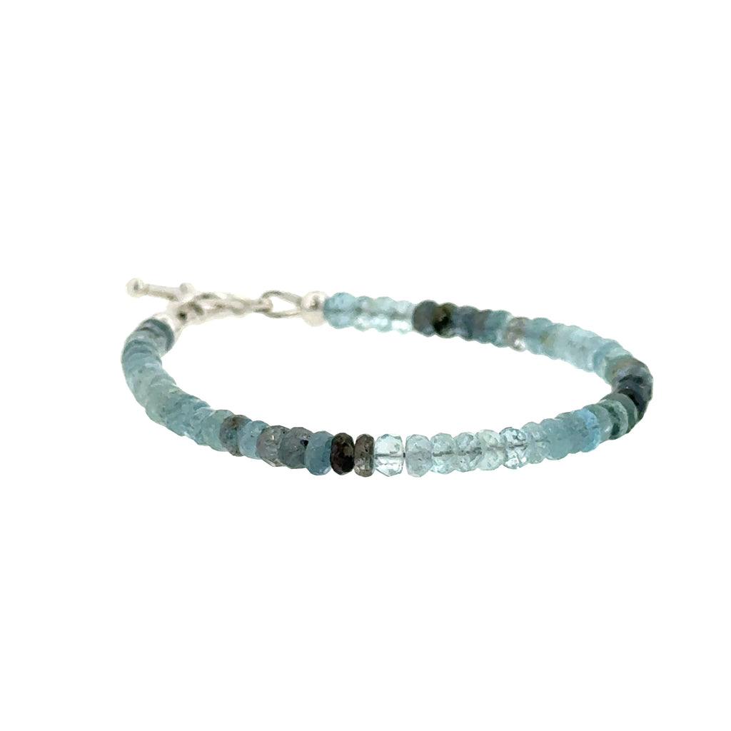 Aquamarine &  Moss Agate Bracelet | Sterling Silver Toggle