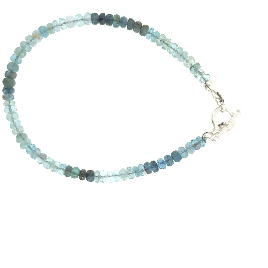 Aquamarine &  Moss Agate Bracelet | Sterling Silver Toggle