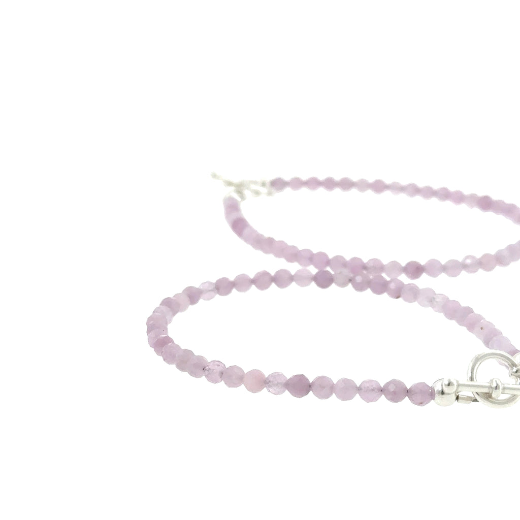 Kunzite 3mm faceted round gemstone beaded bracelet