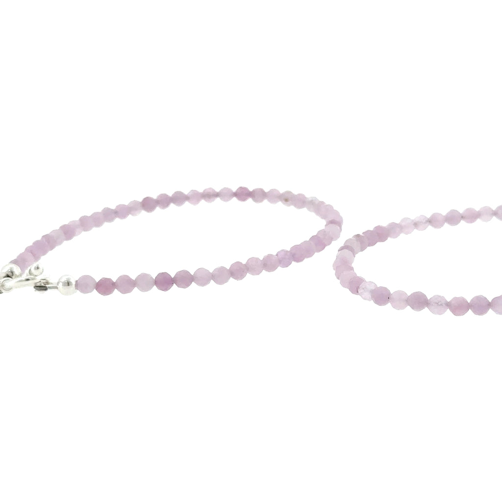 Kunzite 3mm faceted round gemstone beaded bracelet