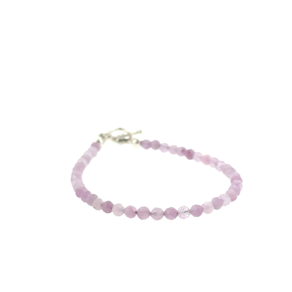 Kunzite 3mm faceted round gemstone beaded bracelet
