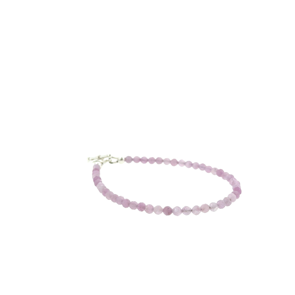 Kunzite 3mm faceted round gemstone beaded bracelet