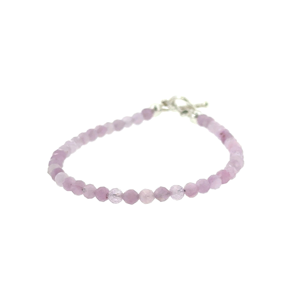 Kunzite 3mm faceted round gemstone beaded bracelet