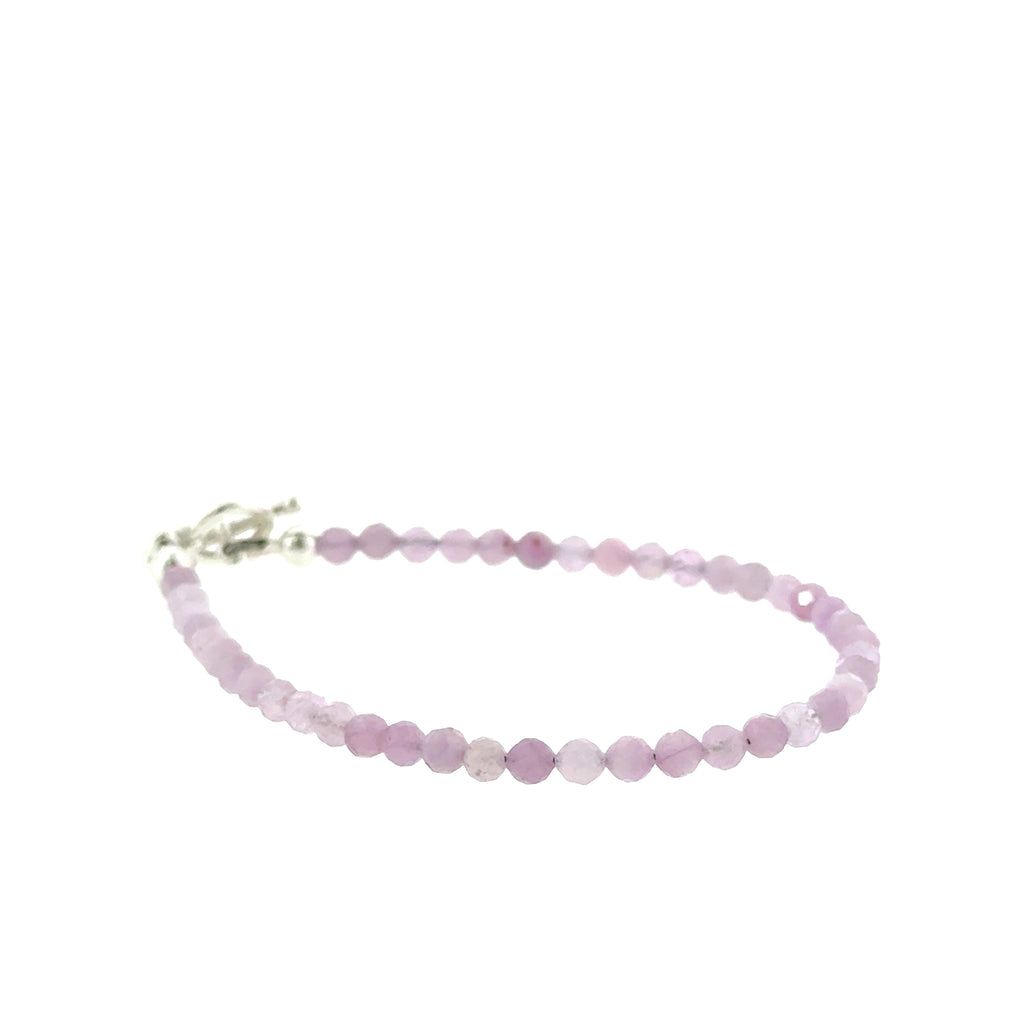 Kunzite 3mm faceted round gemstone beaded bracelet