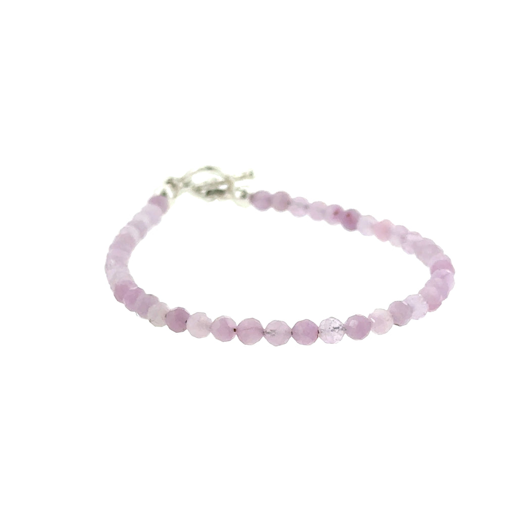 Kunzite 3mm faceted round gemstone beaded bracelet