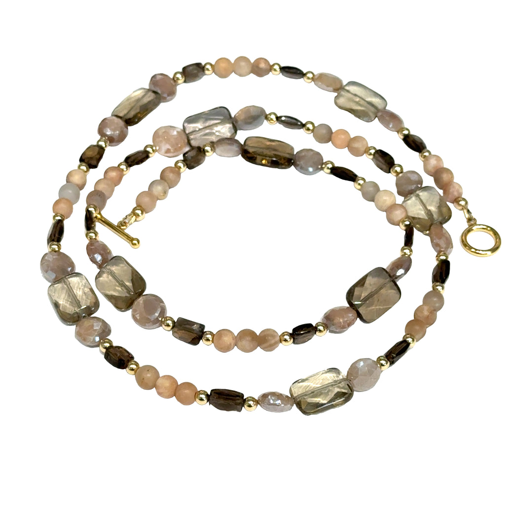 Smokey Quartz & Peach Moonstone Statement Necklace
