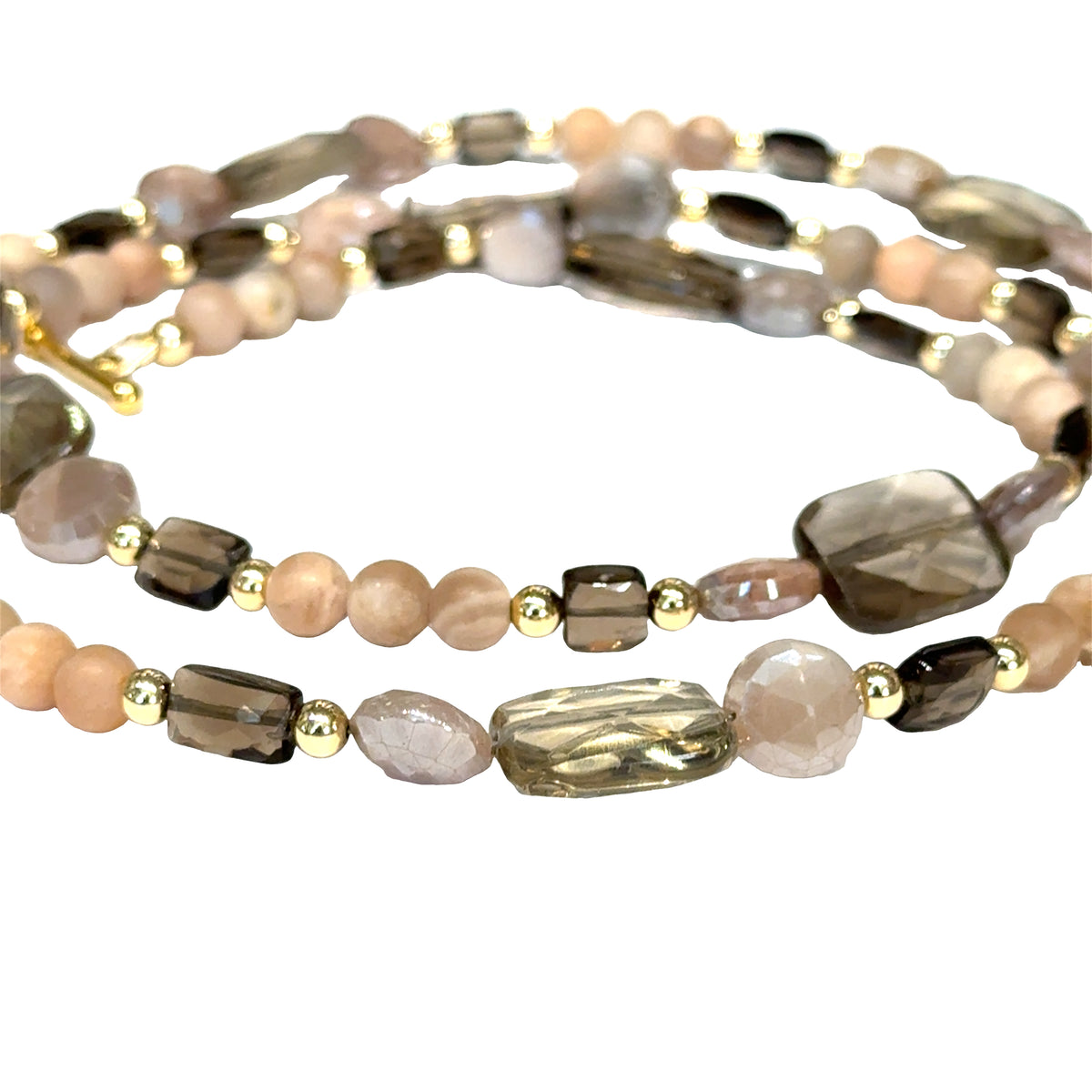 Smokey Quartz & Peach Moonstone Statement Necklace