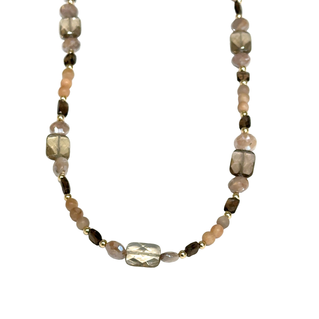 Smokey Quartz & Peach Moonstone Statement Necklace