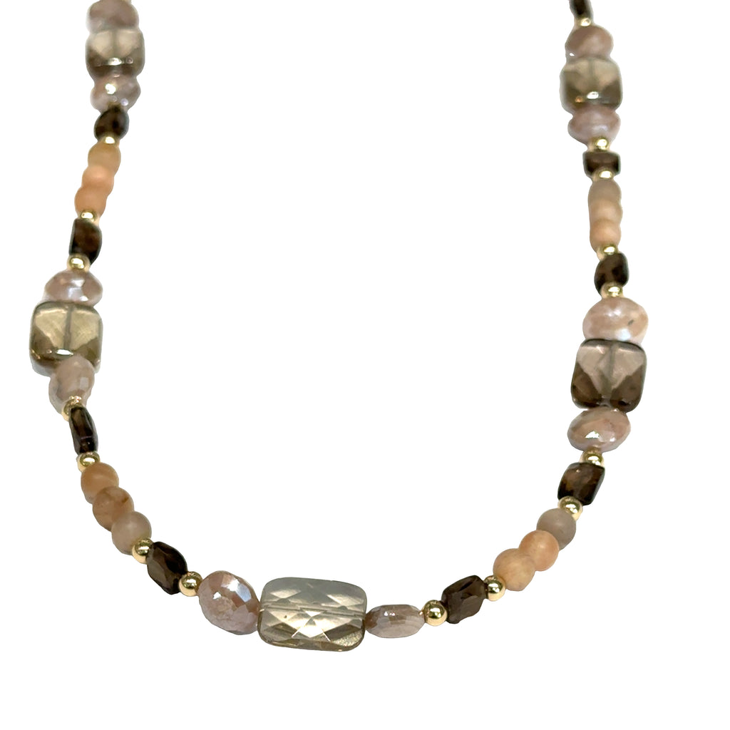 Smokey Quartz & Peach Moonstone Statement Necklace