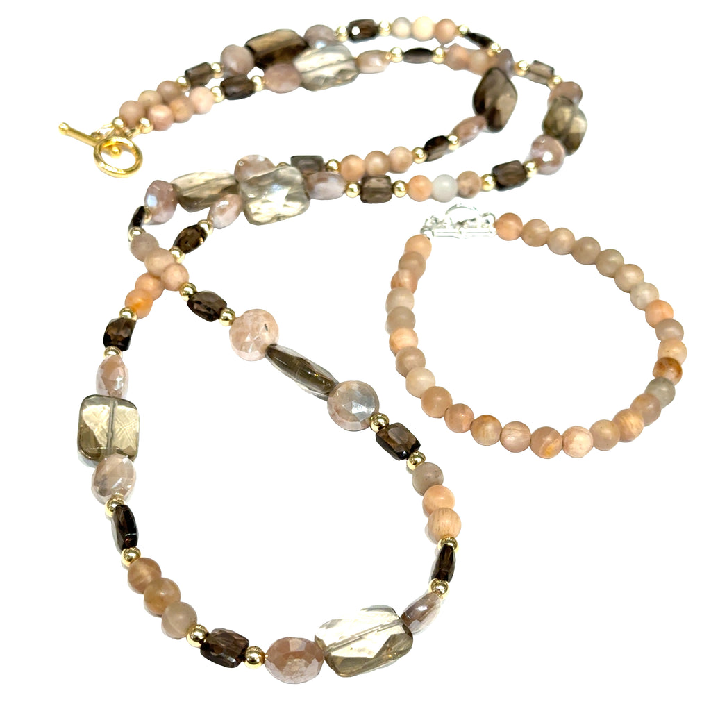 Smokey Quartz & Peach Moonstone Statement Necklace
