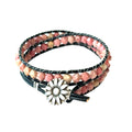 Thulite Gemstone Double Leather Wrap Bracelet | Sterling Silver Sunflower Button | Hidden Jewel of the South End