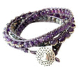 Labradorite and Amethyst Gemstone Triple Leather Wrap Bracelet | Sterling Silver Heart Button | Hidden Jewel of the South End