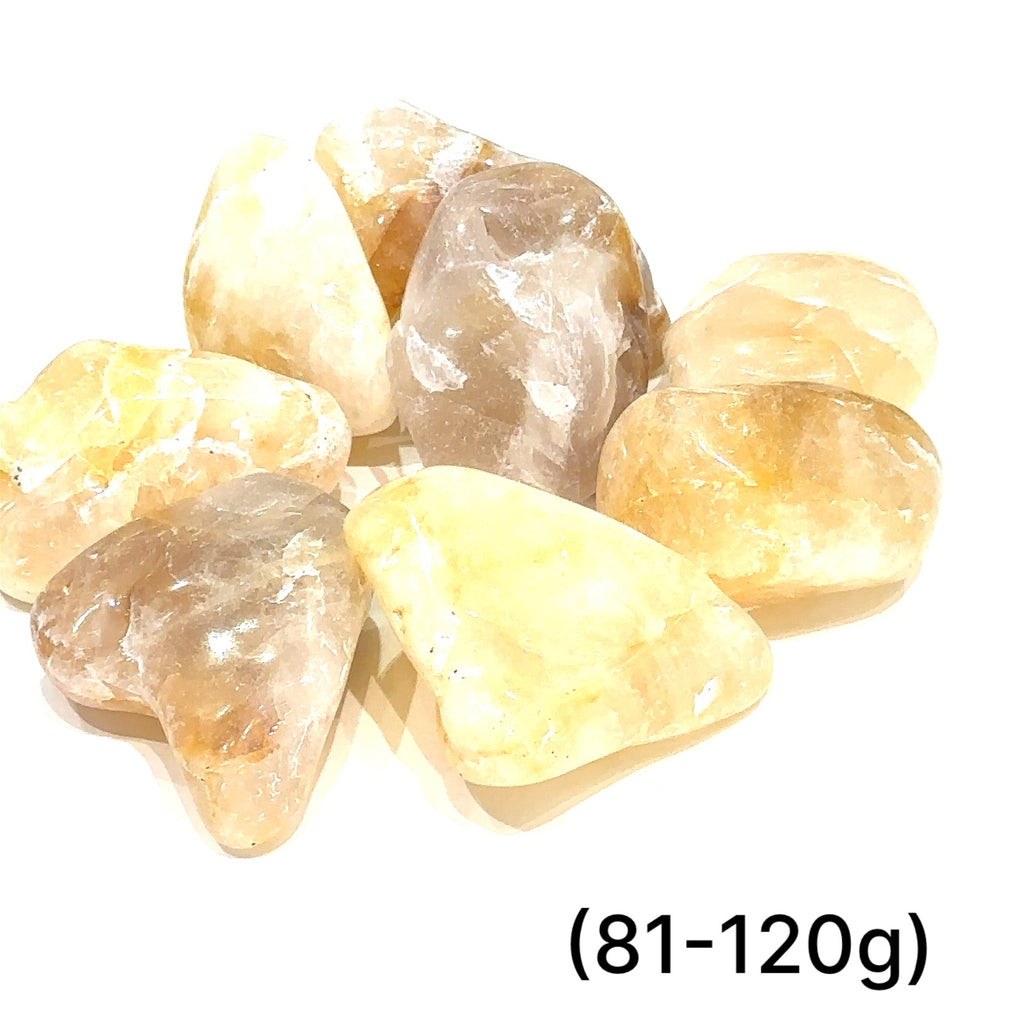 Unique Golden Healer Quartz stone for energy clearing and intention amplification grouping  (50-80g) on white overview