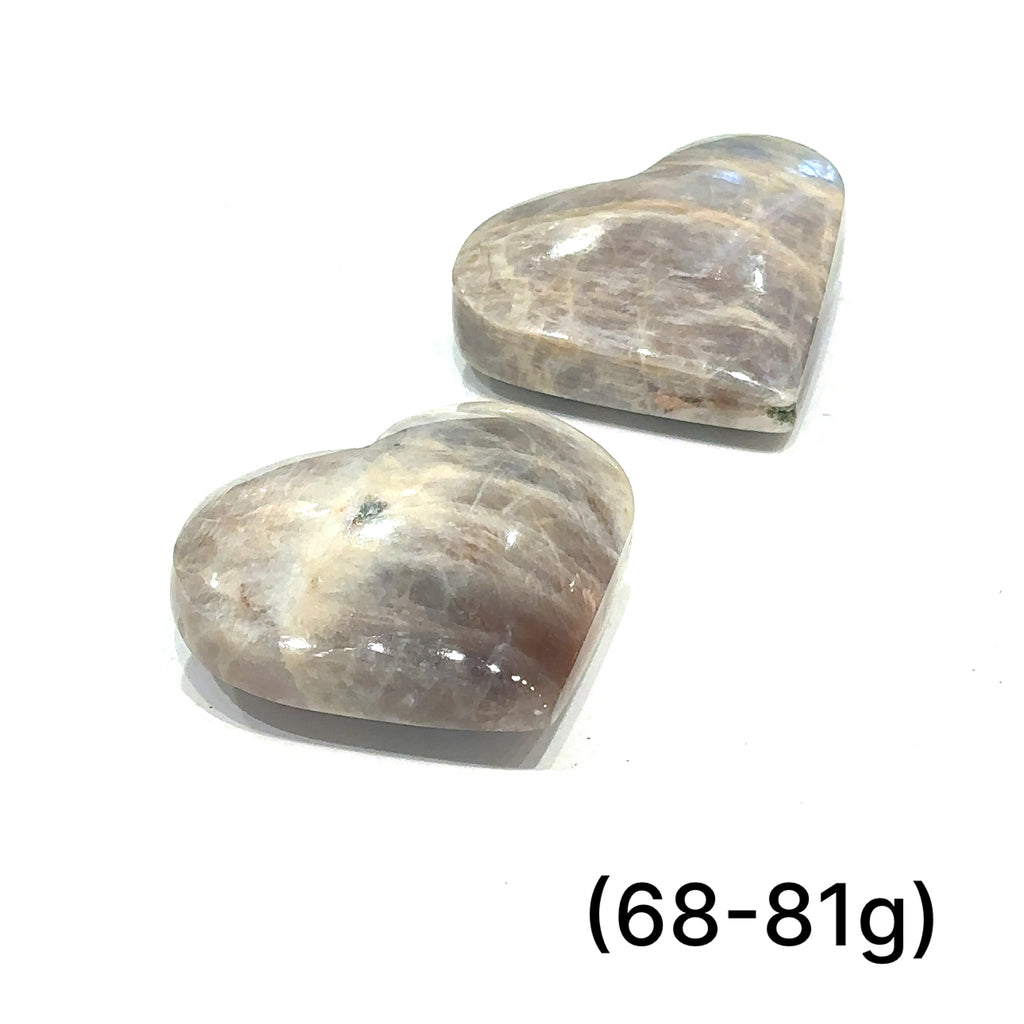 Unique Grey Moonstone heart crystal for chakra alignment and spiritual growth grouping of (68-81g) front view