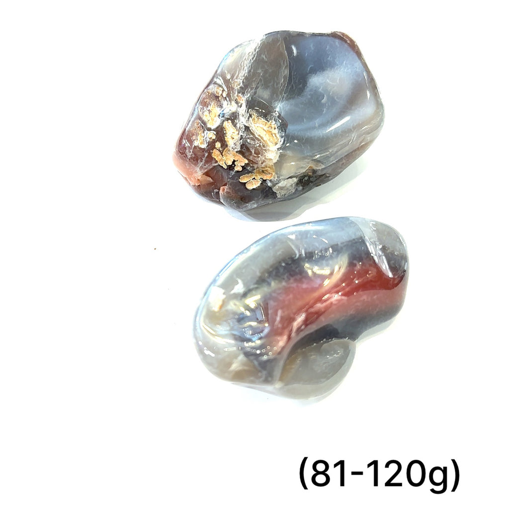 Unique Malawi Agate gemstone for meditation, courage, and emotional support gemstone (81-120g) on white overview 