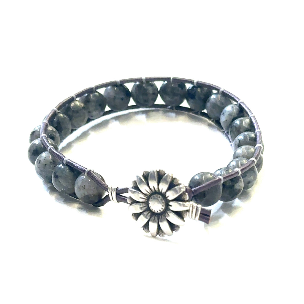 Unisex Larvikite gemstone bracelet for protection, intuition, and soul work
on white button overview
