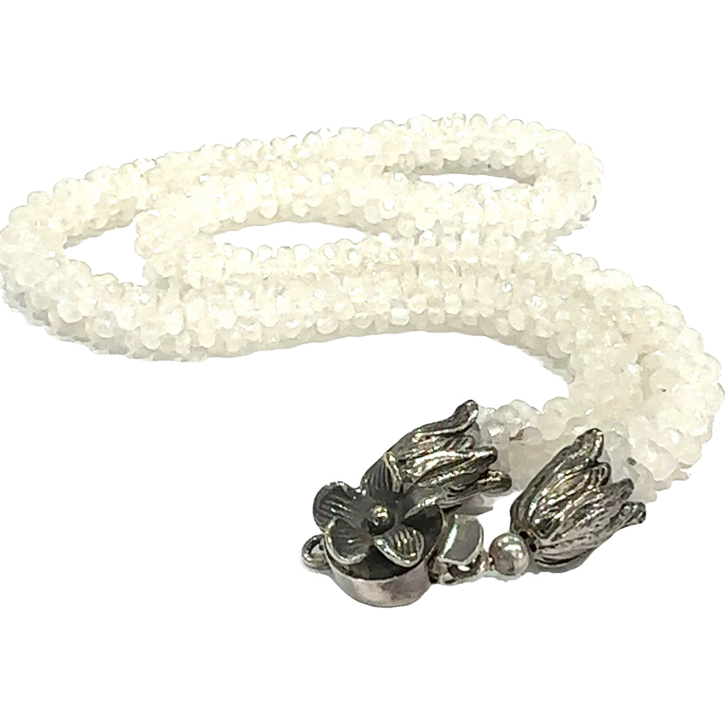 Rainbow Moonstone crocheted necklace, AAA+ grade faceted Rainbow Moonstone