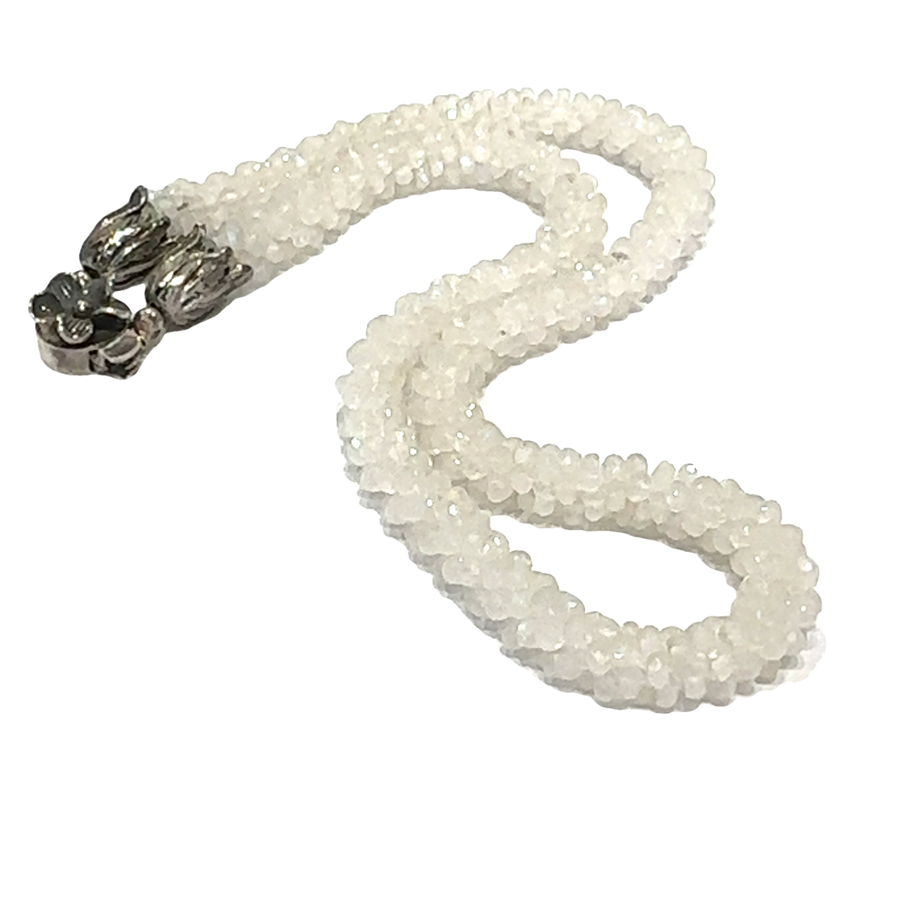 Rainbow Moonstone crocheted necklace, AAA+ grade faceted Rainbow Moonstone