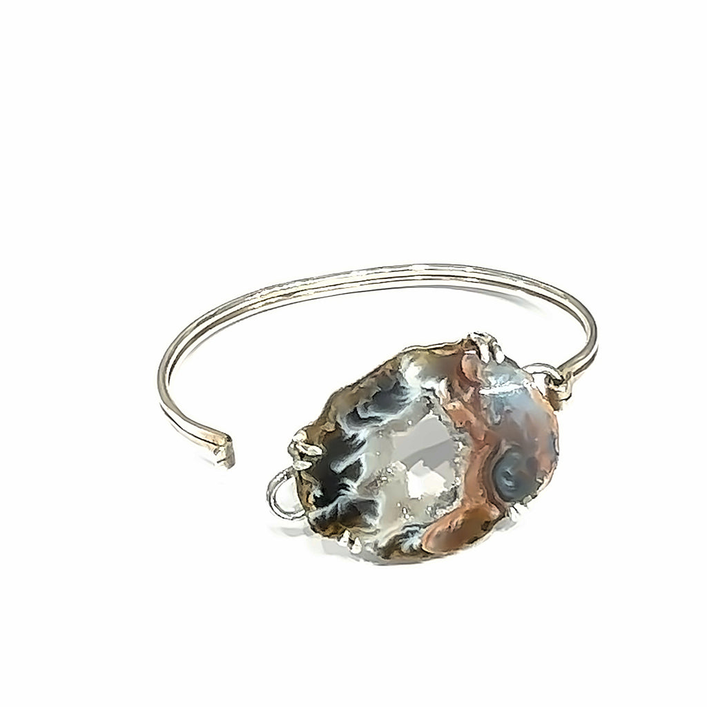 Sterling Silver Druzy Bracelet, Brown Druzy geode Bangle, Jewelry