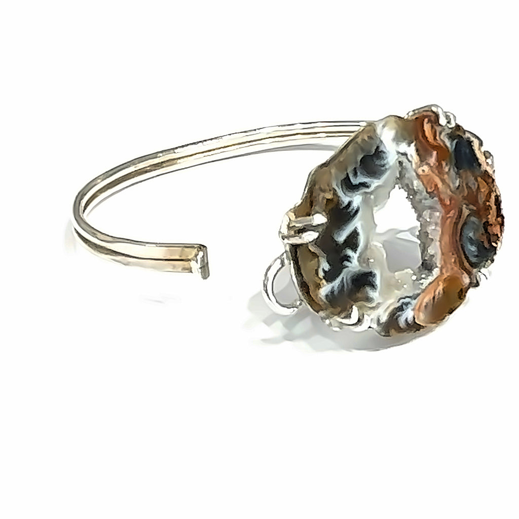 Sterling Silver Druzy Bracelet, Brown Druzy geode Bangle, Jewelry