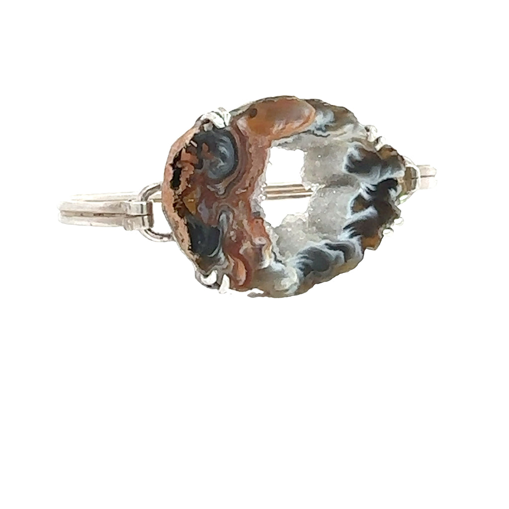 Sterling Silver Druzy Bracelet, Brown Druzy geode Bangle, Jewelry