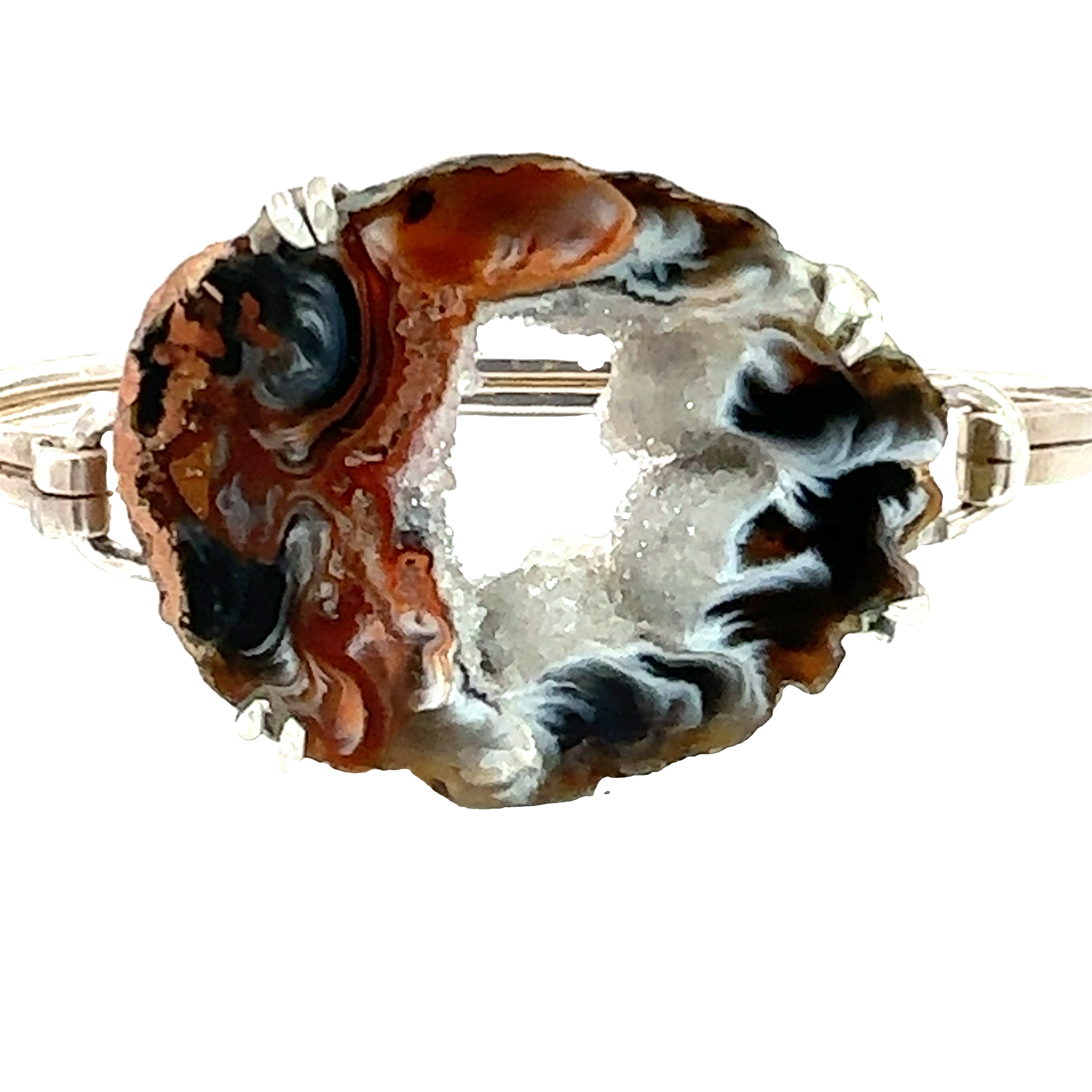 Sterling Silver Druzy Bracelet, Brown Druzy geode Bangle, Jewelry