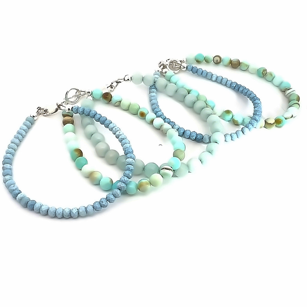 Blue Peruvian Opal Gemstone Beaded Bracelet