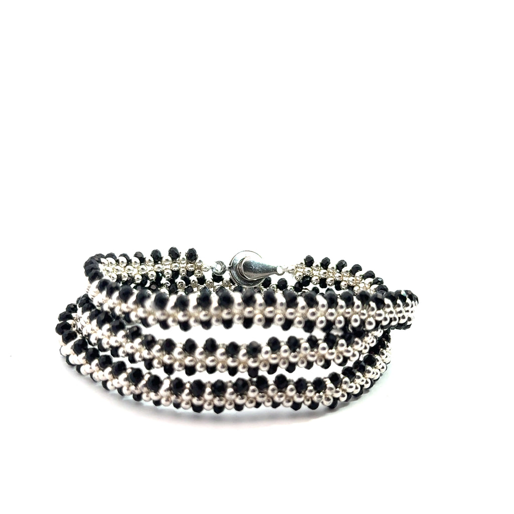 Versatile Seed-Beaded Triple-Wrap Bracelet/Necklace on white front view