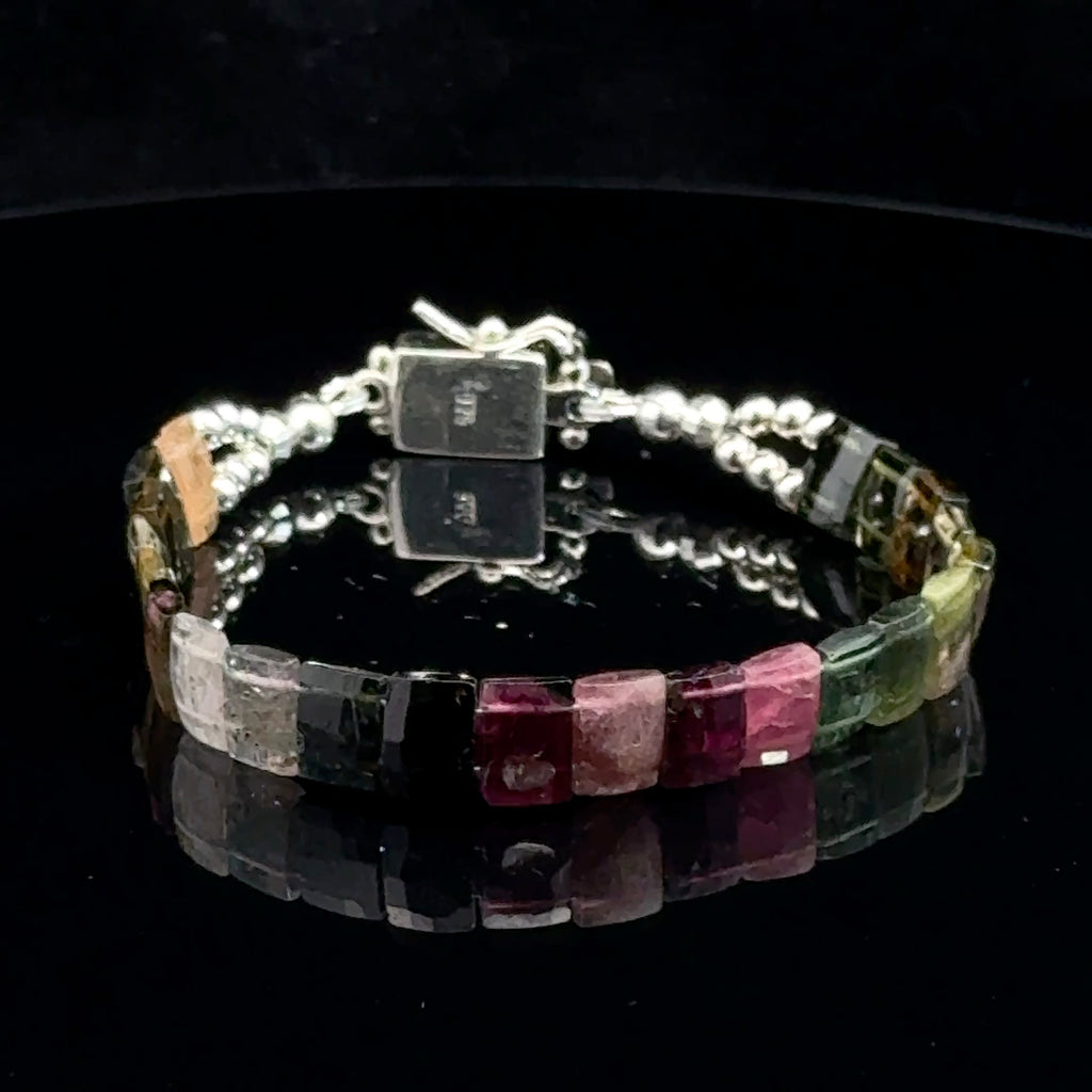 Watermelon Tourmaline Bracelet with Sterling silver Front