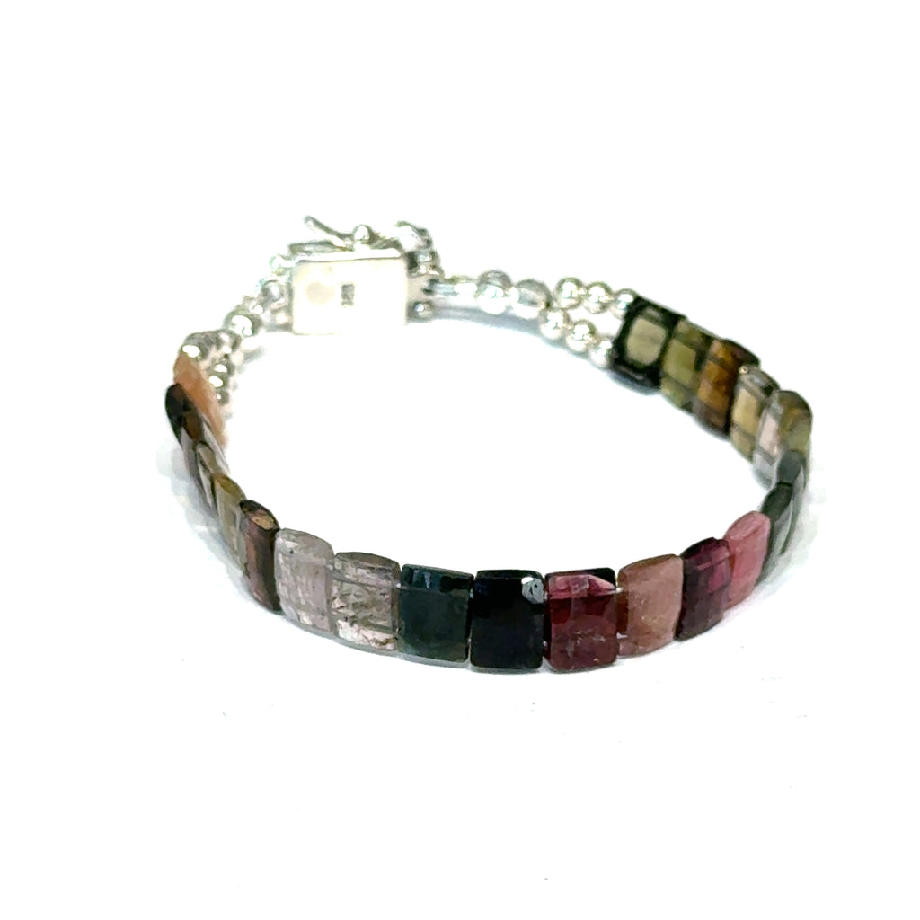 Watermelon Tourmaline Bracelet with Sterling silver on white Top
