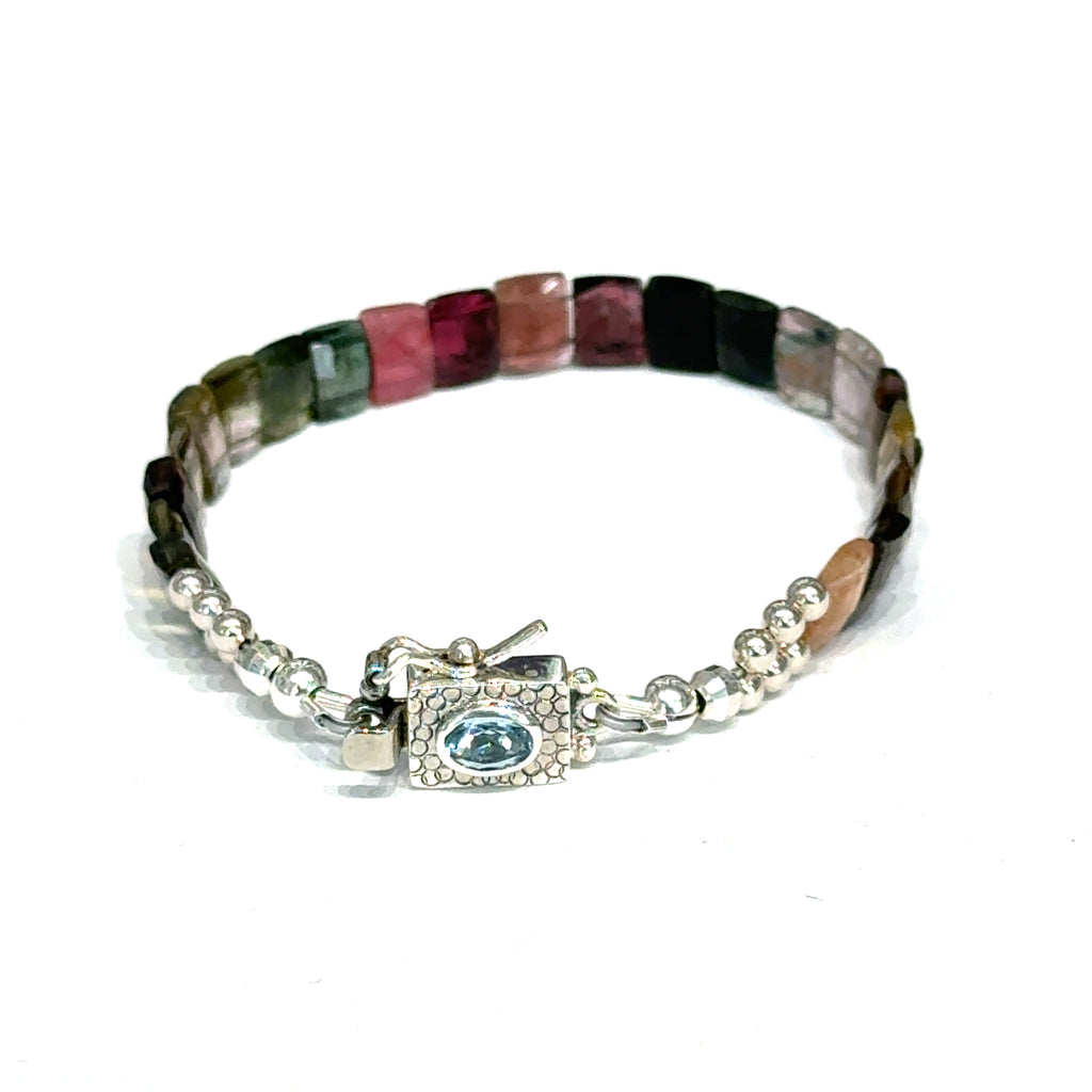 Watermelon Tourmaline Bracelet with Sterling silver on white back