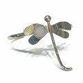 White Druzy Agate Sterling Silver Dragonfly Bangle on white front view