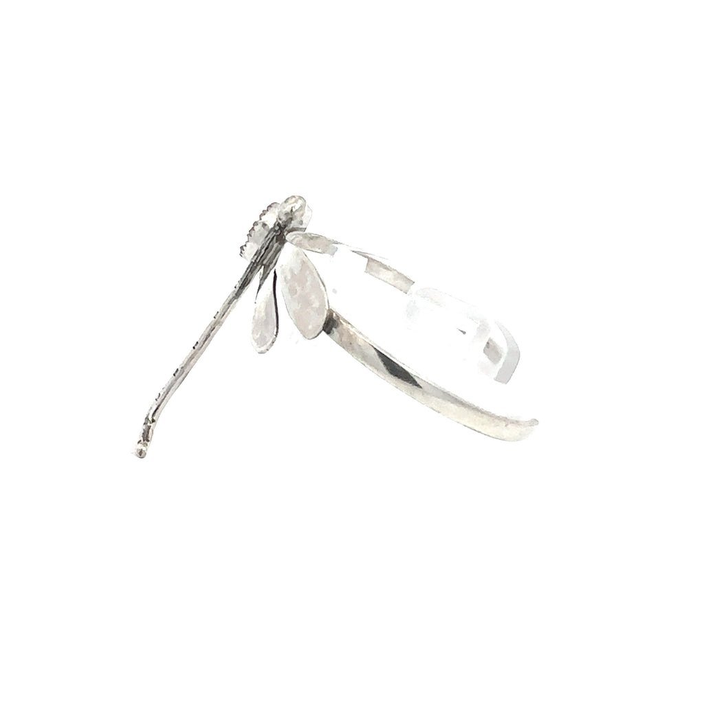 White Druzy Agate Sterling Silver Dragonfly Bangle on white left side view