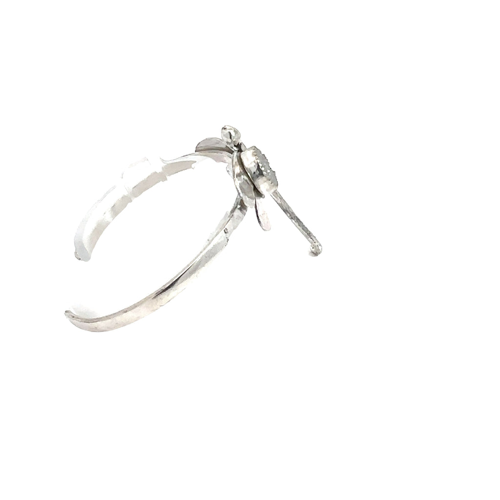 White Druzy Agate Sterling Silver Dragonfly Bangle on white right side view