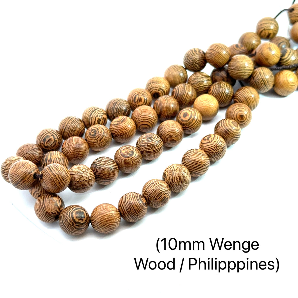 Wood Gemstone Strand 10mm Wenge wood on white center view