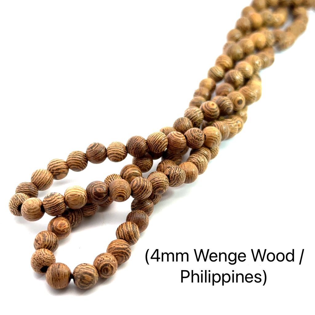 Wood Gemstone Strand 4mm Wenge wood on white center view