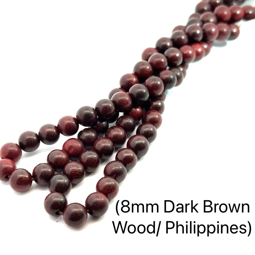 Wood Gemstone Strand 8mm dark brown wood on white center view