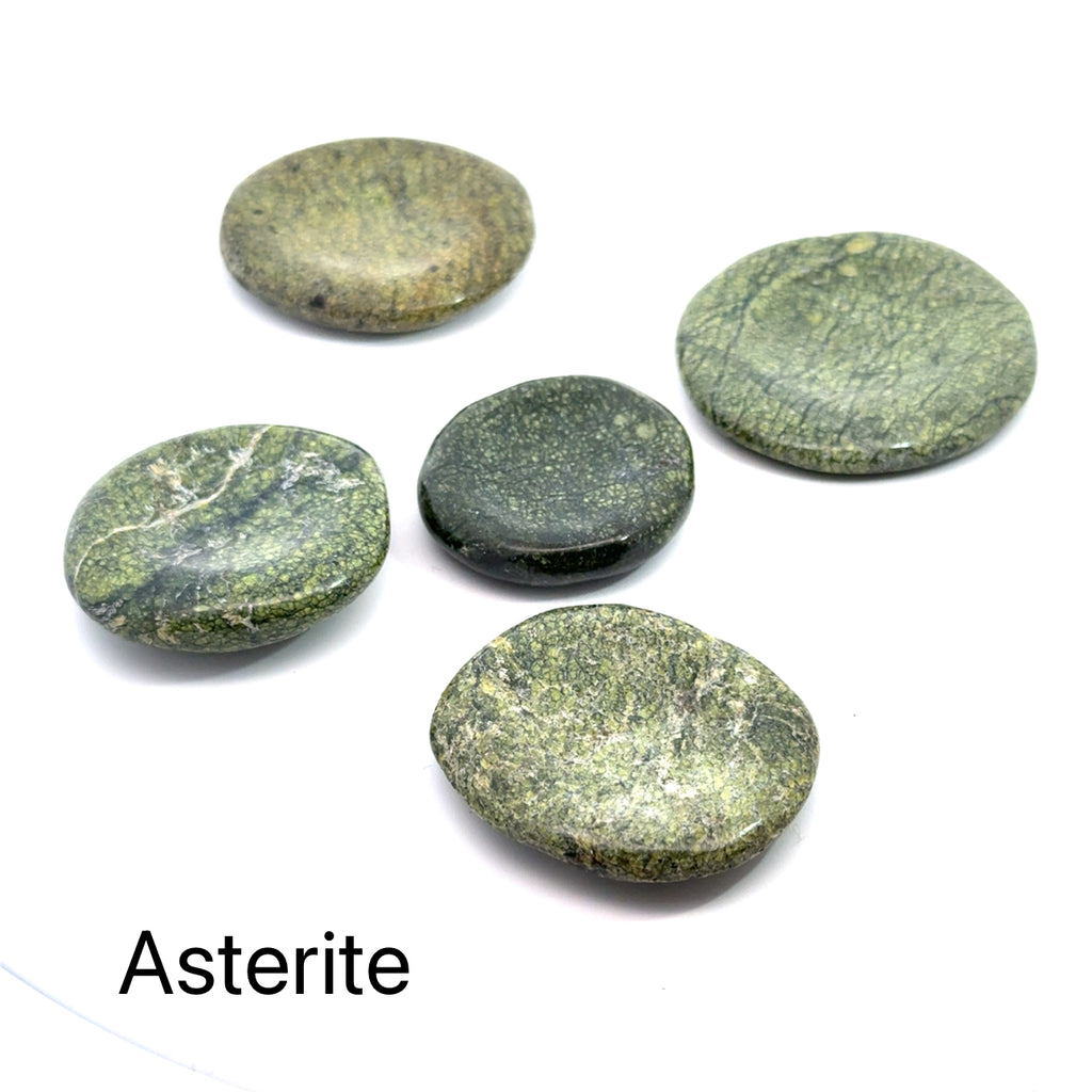 Worry Stone grouping of Asterite on white front view