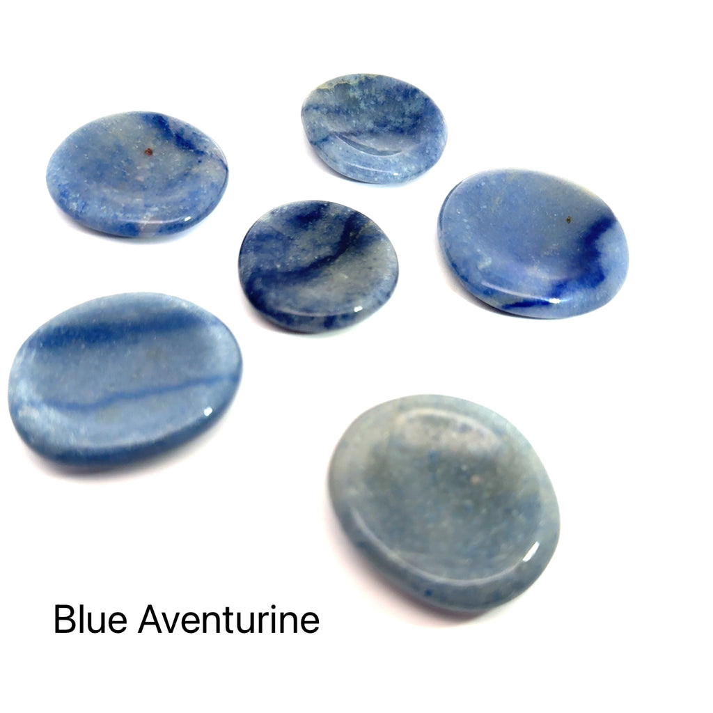 Worry Stone grouping of Blue aventurine on white front view