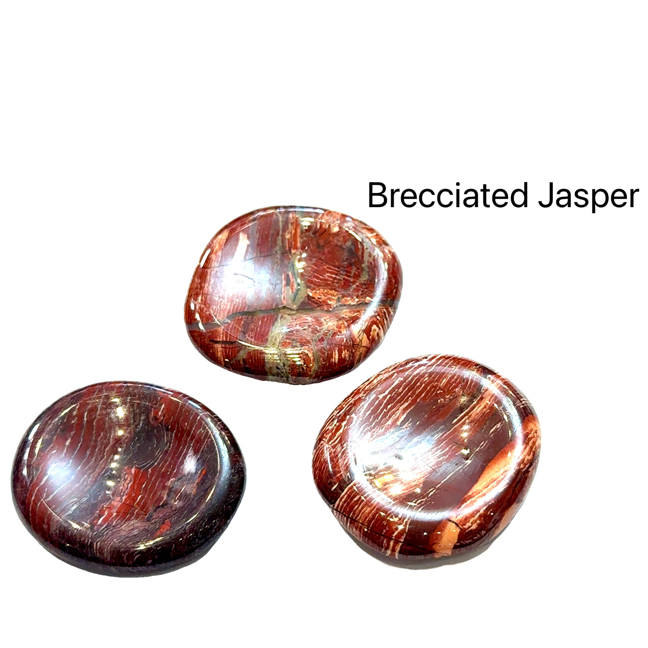 Worry Stone grouping of Brecciated jasper on white front view