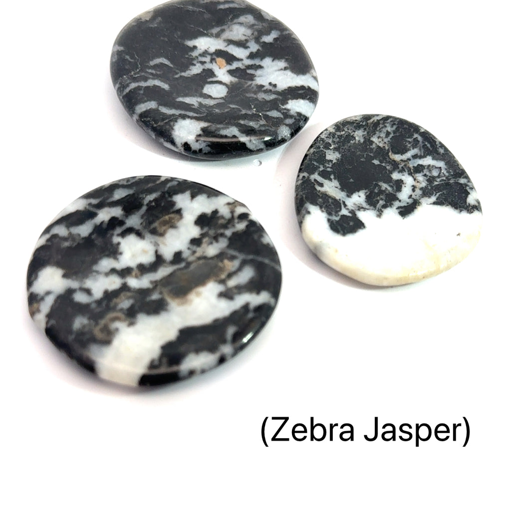 Worry Stone grouping of Zebra Jasper on white front view