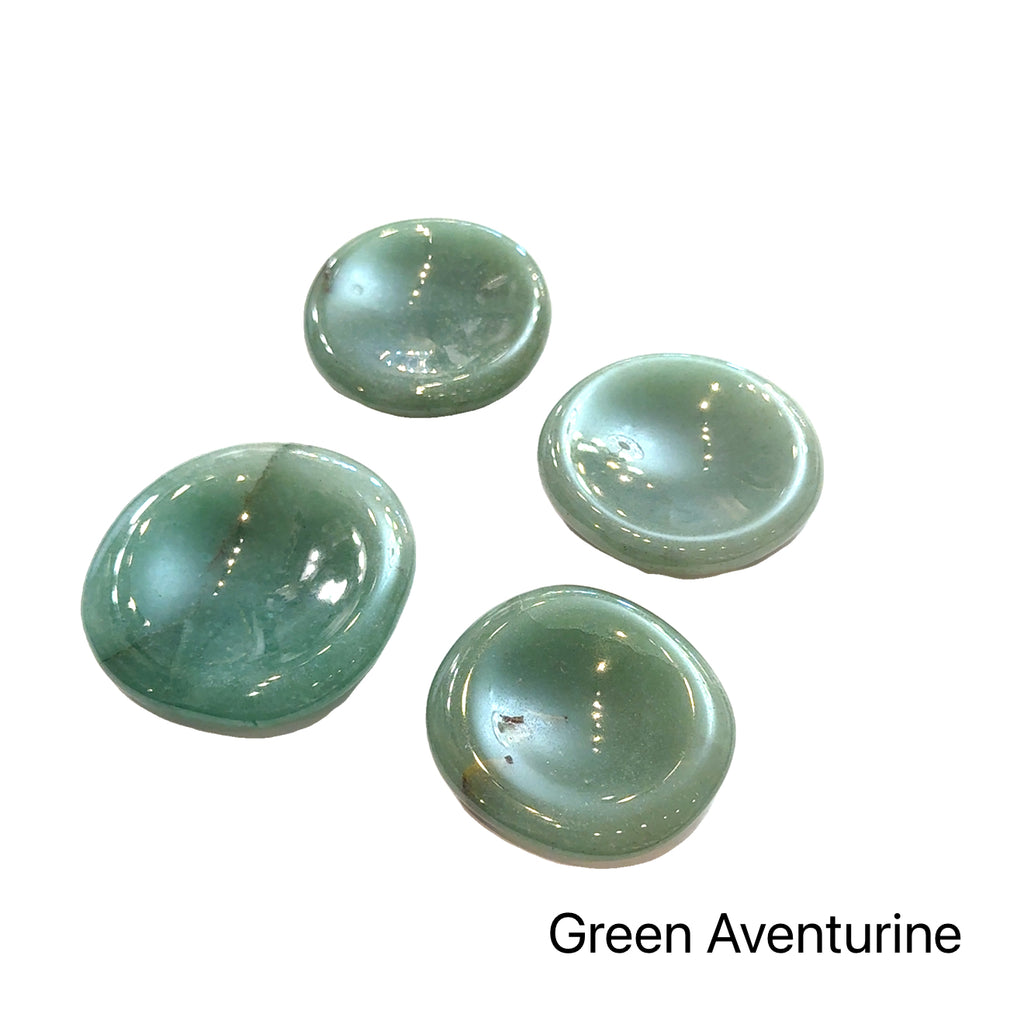 Worry Stone grouping of  green aventurine on white front view