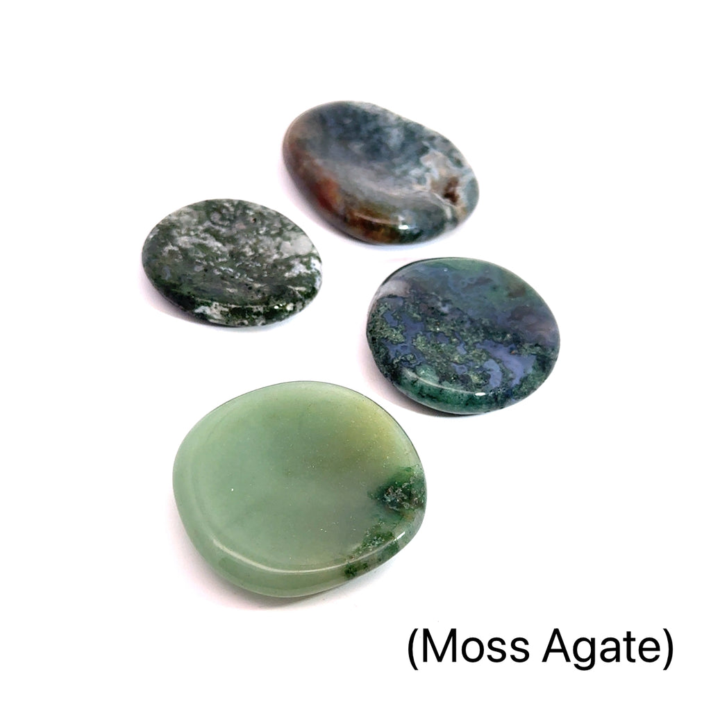 Worry Stone grouping of moss agate on white front view