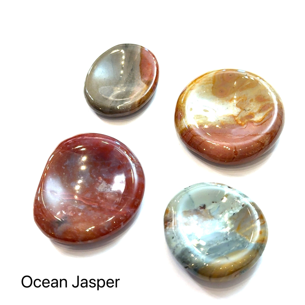 Worry Stone grouping of  ocean jasper on white front view