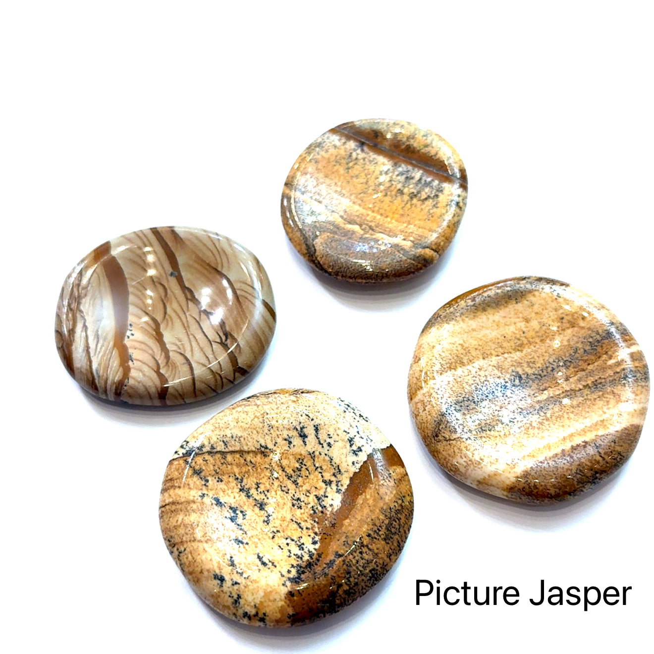Worry Stone grouping of  picture jasper on white front view