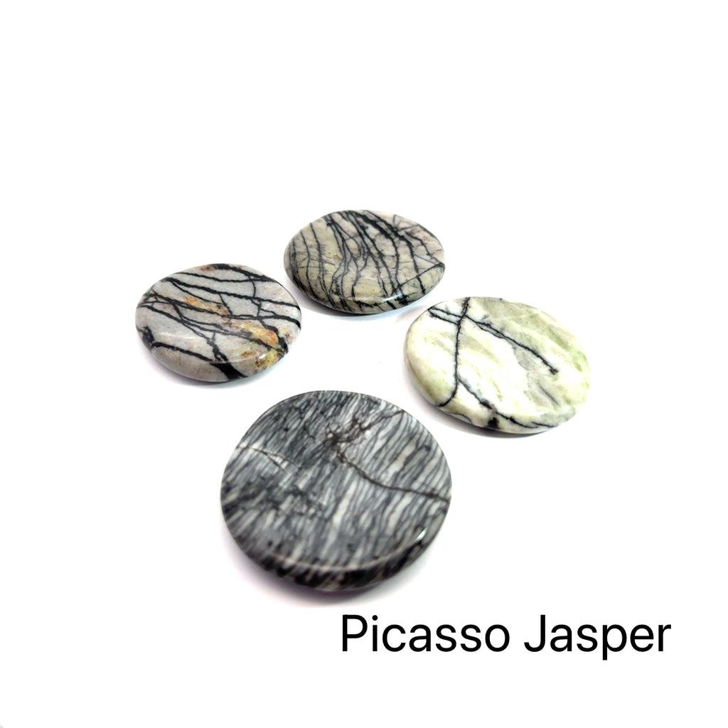 Worry Stone grouping of piscasso jasper on white front view